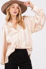 Load image into Gallery viewer, Notched Long Sleeve Blouse (Champagne)
