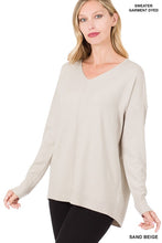 Load image into Gallery viewer, Hi-Low Garment Dyed V-Neck Front Seam Sweater
