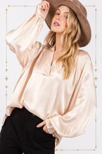 Load image into Gallery viewer, Notched Long Sleeve Blouse (Champagne)
