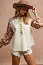 Load image into Gallery viewer, BiBi Floral Notched Plaid Balloon Sleeve Top
