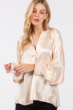 Load image into Gallery viewer, Notched Long Sleeve Blouse (Champagne)
